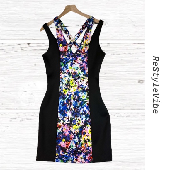 GUESS Women’s Size 12 Dress Scuba Stretch Bodycon Style Fit Off Shoulder Floral - Picture 1 of 13